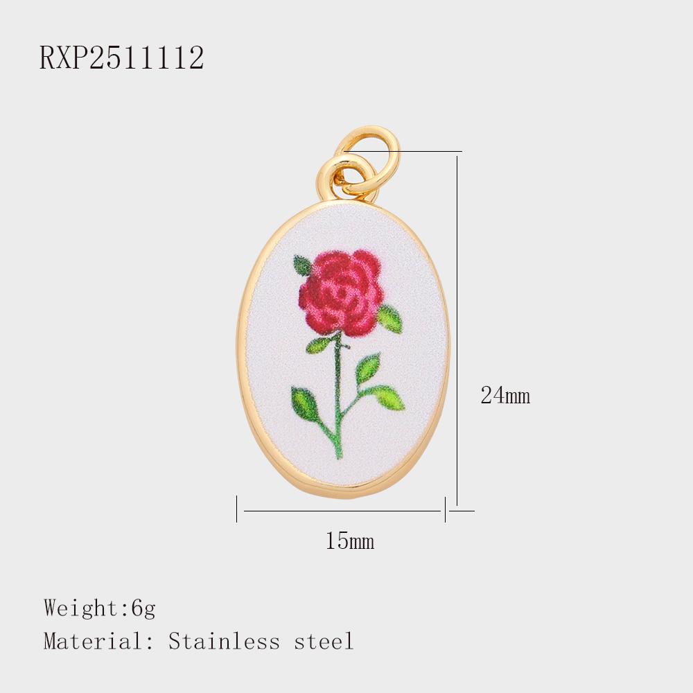 Garden Series Designs of Hand Painted Designer Pendants for DIY Jewelry Making 18K Gold Plated Stainless Steel Charms