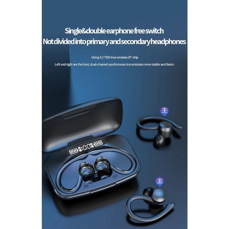 Беспроводные Bluetooth-наушники, спортивные наушники для активного отдыха с зарядным устройством, сенсорным дисплеем, вкладышами для музыки