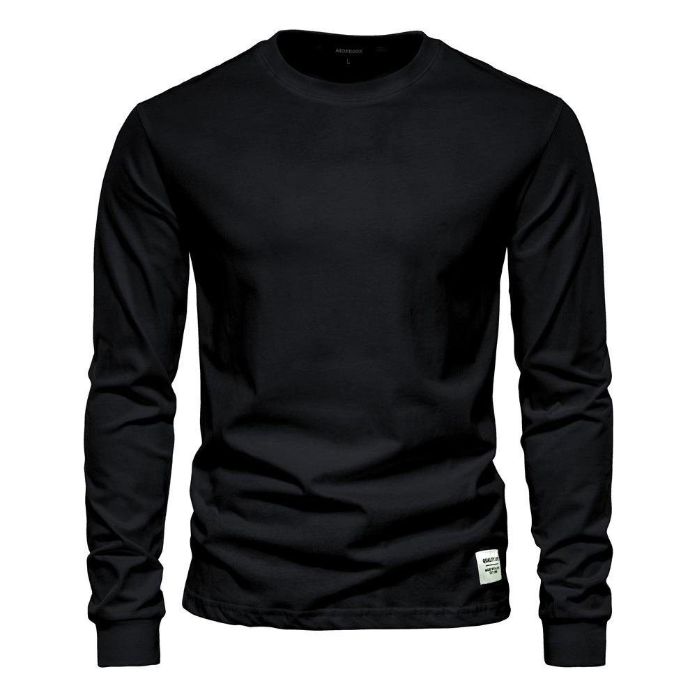 Autumn Trendy Long-Sleeved New European Size Men'S Solid Color Long-Sleeved Top High Street Men'S Hong Kong Style With Pure Cotton T-Shirt
