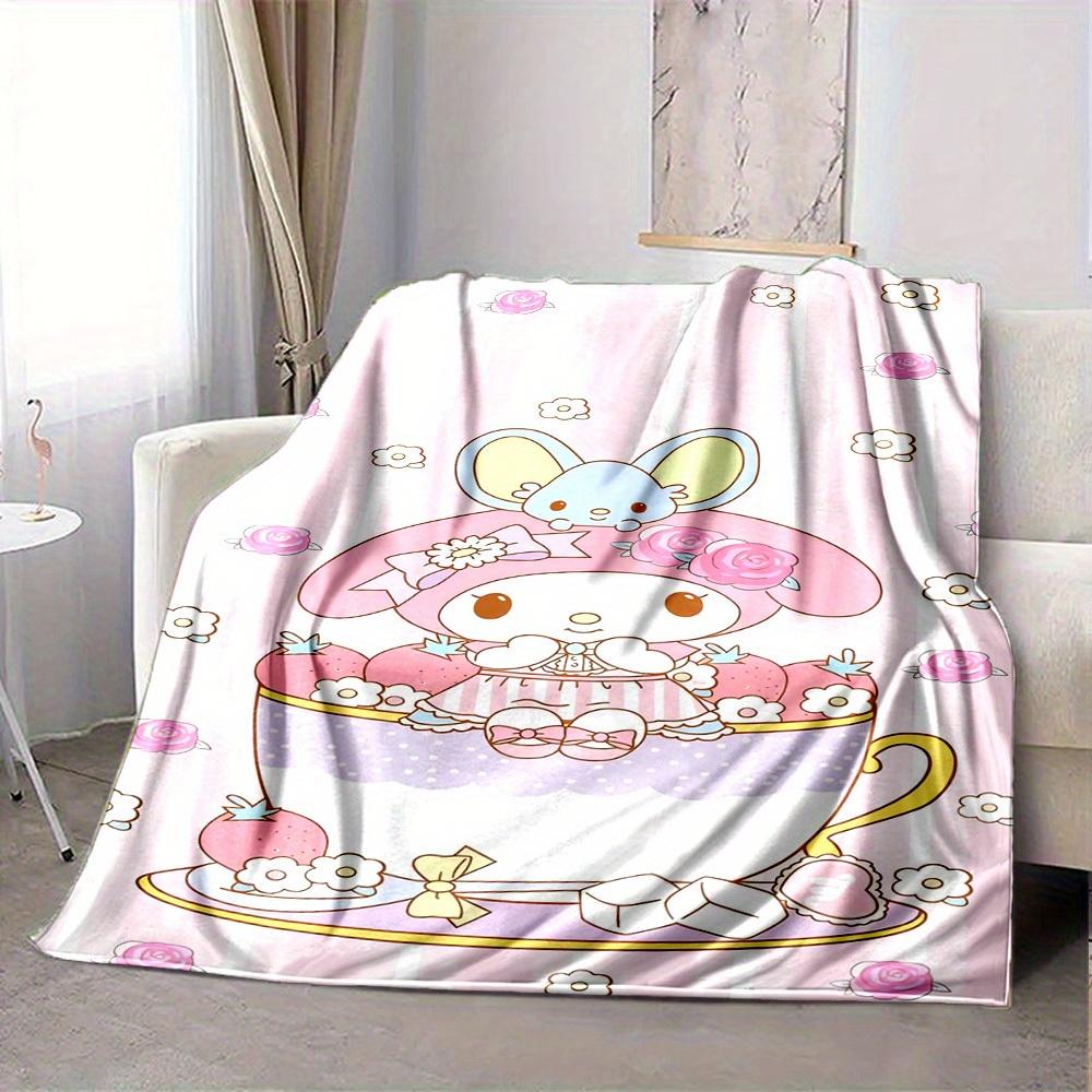 1pc MyMelody, Tea, Flowers RV flannel blanket, pattern printed blanket, sofa bed couch car office camping travel warm comfortable soft blank