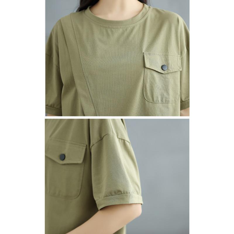 DIMANAF 2025 Новая Летняя Женская Футболка Большого Размера с Круглым Вырезом, Коротким Рукавом, Свободного Кроя, Базовые Повседневные Топы, Асимметричная Футболка