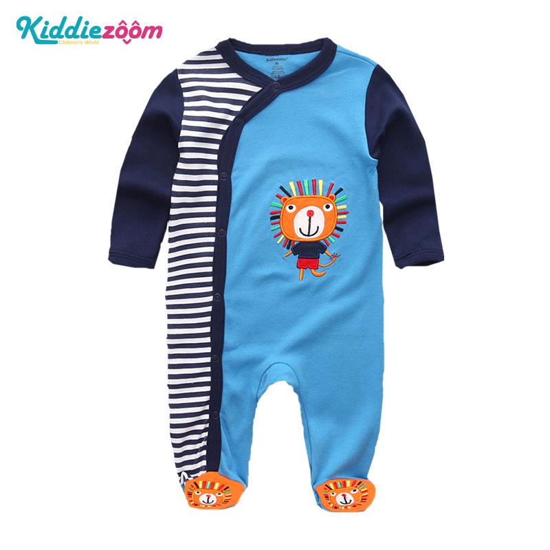 Boys Girls Cartoon Striped Print Home Romper Pajamas Newborn Infant Baby Clothing
