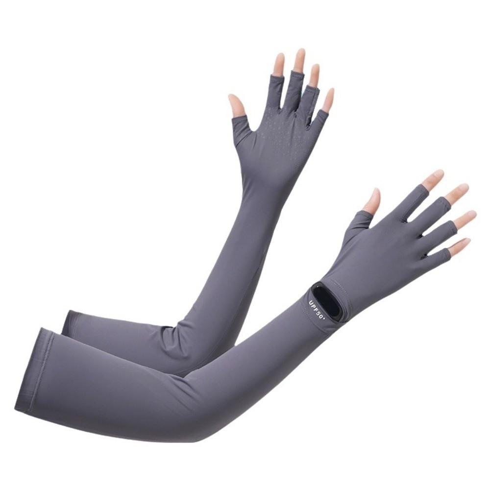 Solid Color Ice Silk Arm Sleeve Non-slip Sunscreen Sleeve Gloves Summer Arm Cover Riding