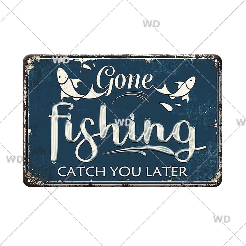 Funny Fishing Metal Tin Sign Retro Vintage Plaque Metal Poster Go Fishing Lover Gift Plate For Men Cave Fishing Home Wall Decor