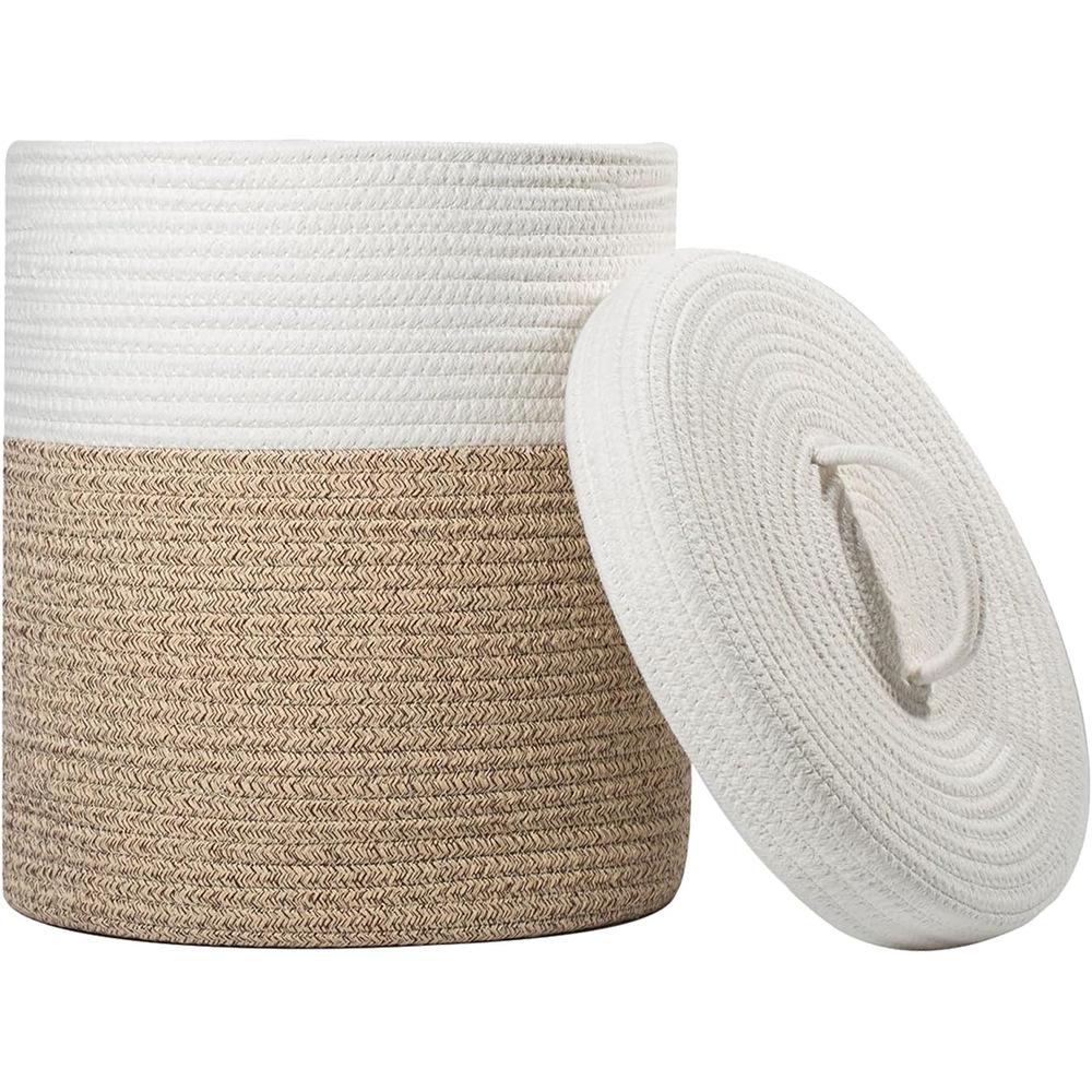 Плетеная корзина для белья и хранения из хлопковой веревки с крышкой