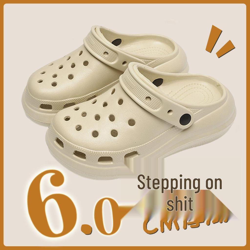 Женские летние пляжные шлепанцы с толстой подошвой, с дырочками и закрытым носком для улицы, 2025