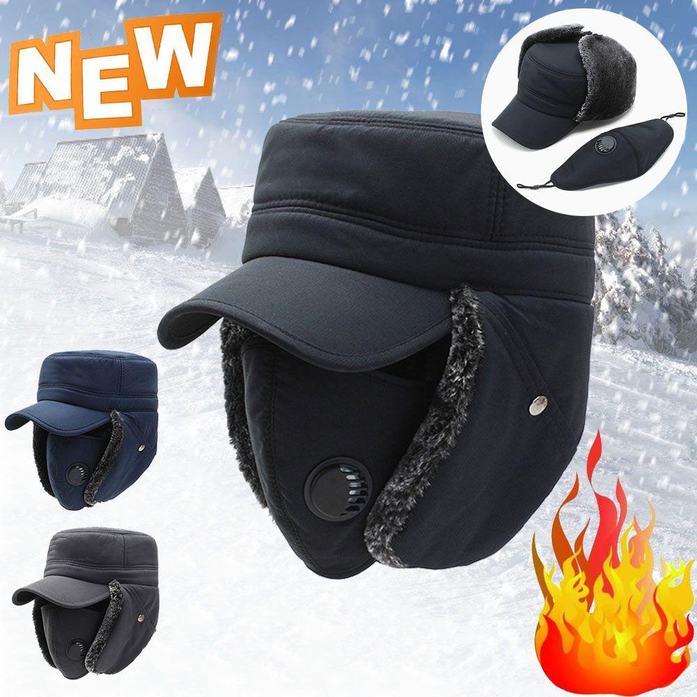 Windproof Winter Men Bomber Hat Cotton Plush Fur Earflap Hat Warm Earflaps Caps