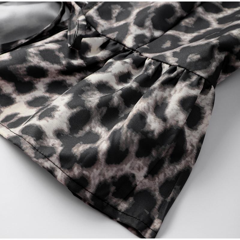 Рубашки на шнуровке с леопардовым принтом, женские, свободные, с рукавами-фонариками, короткая блузка, большой размер, повседневный топ с круглым вырезом, летняя, новая мода