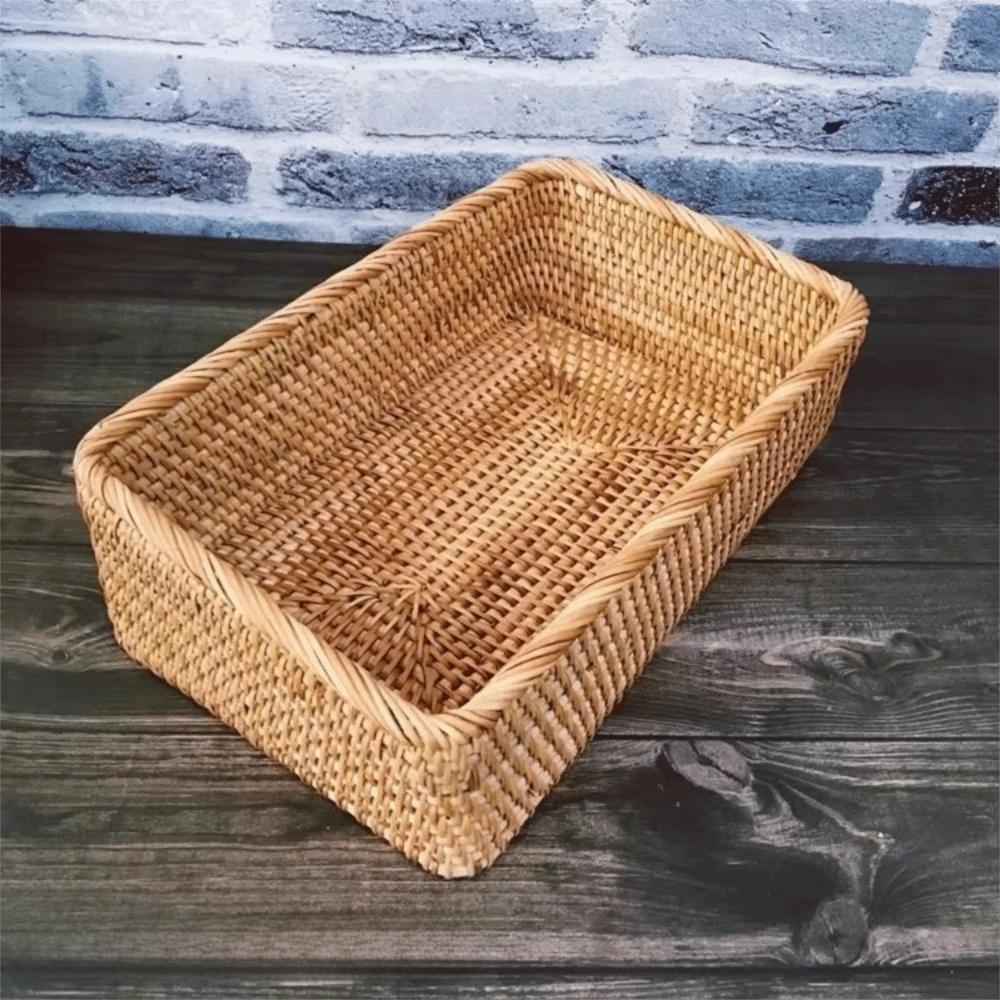 Kitchen Storage Rattan Desktop Organizer Rectangular Cosmetic Storage Basket Durable Storage Box