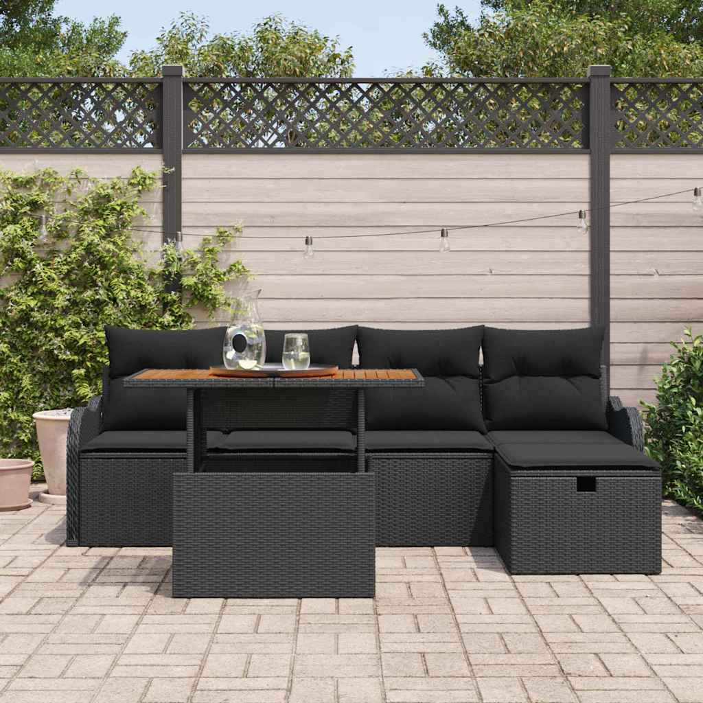 Garden Sofa Set 6 pcs Black Poly Rattan