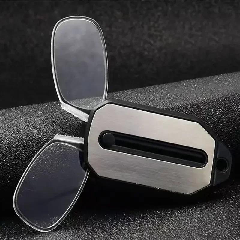 Nose Clip-on Reading Glasses Folding Legless Ultralight Keychain Glasses Men Women Mini Portable Presbyopic Glasses