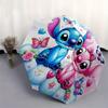Автоматический складной зонт Stitch, Angel - Простая конструкция с 8 спицами, Яркий мультяшный узор, Прочный железный каркас, Подходит для путешествий, улицы, пляжа