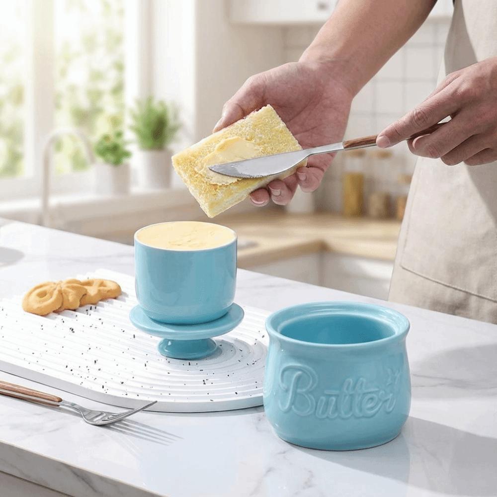 Airtight French Butter Dish Keep Fresh Cheese Storage Box Ceramic Butter Crock Countertop
