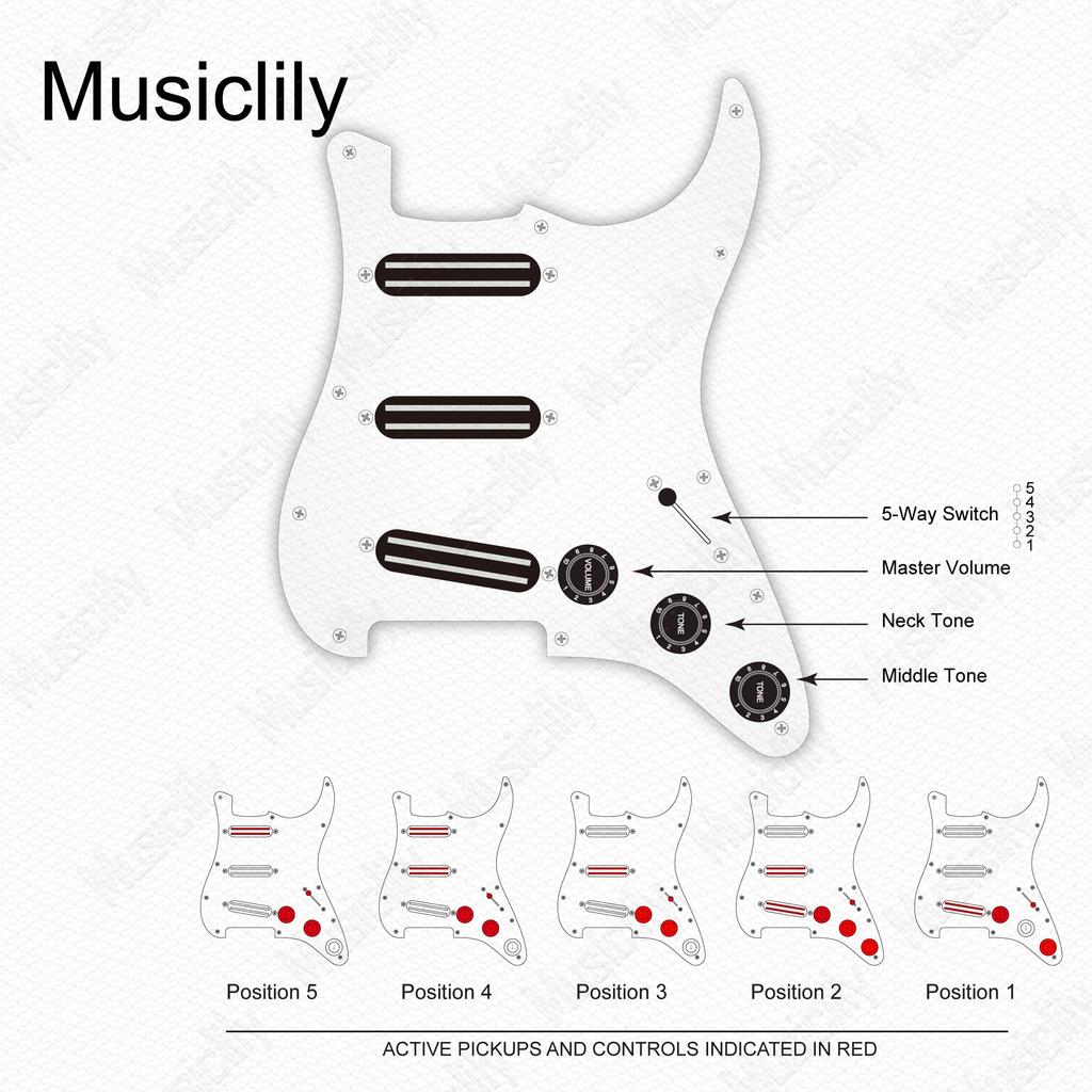 Musiclily SSS Strat Prewired Pickguard Alnico 5 Single Size Humbucker для электрогитары Strat 4P Aged White Pearl Pro-SE ST-DPHA
