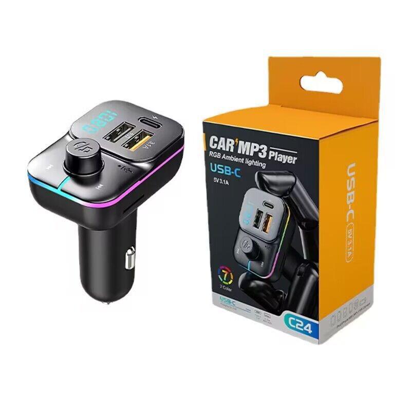 Цветной Bluetooth-автомобильный MP3-плеер C24 с двойным USB Type-C зарядным устройством и FM-передатчиком