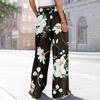Women Summer Boho Palazzo Pants High Waist Wide Leg Rinting Casual Trousers With Pockets