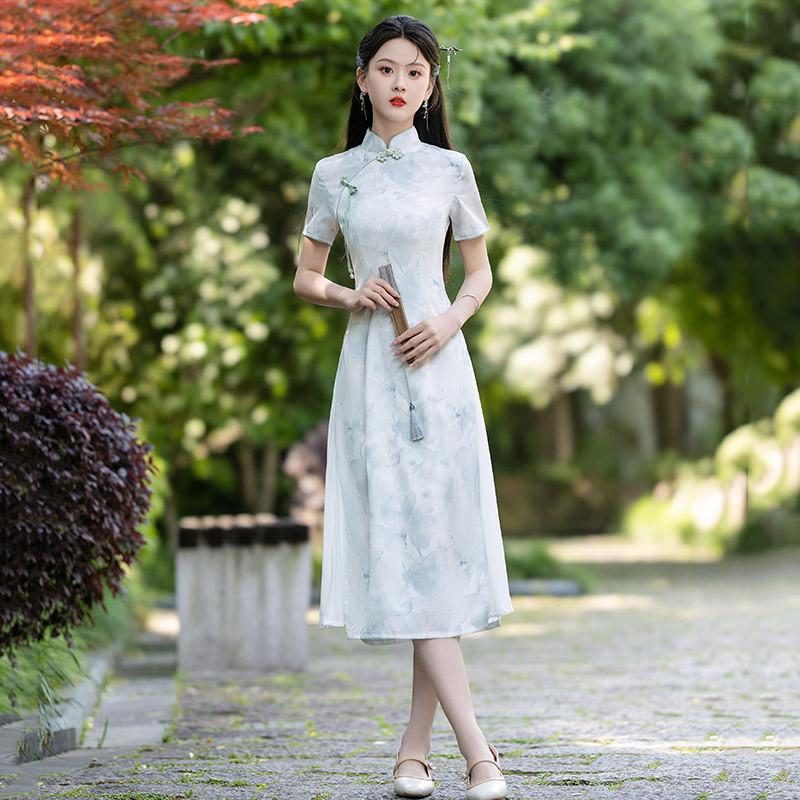 Skinny Aodai national style new Chinese cheongsam improved young 1011 new women's retro short-sleeved dress summer