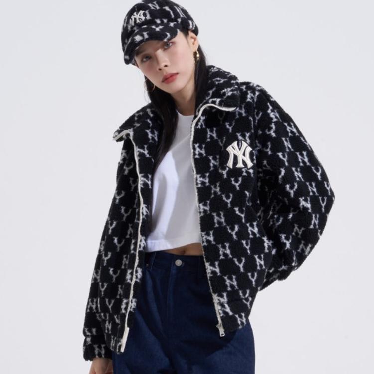 MLB Velvet Jackets Unisex Black Stand Collar Thickened Fleece Lined (Unisex) Velvet Jackets 3AFDM0126 50BKS