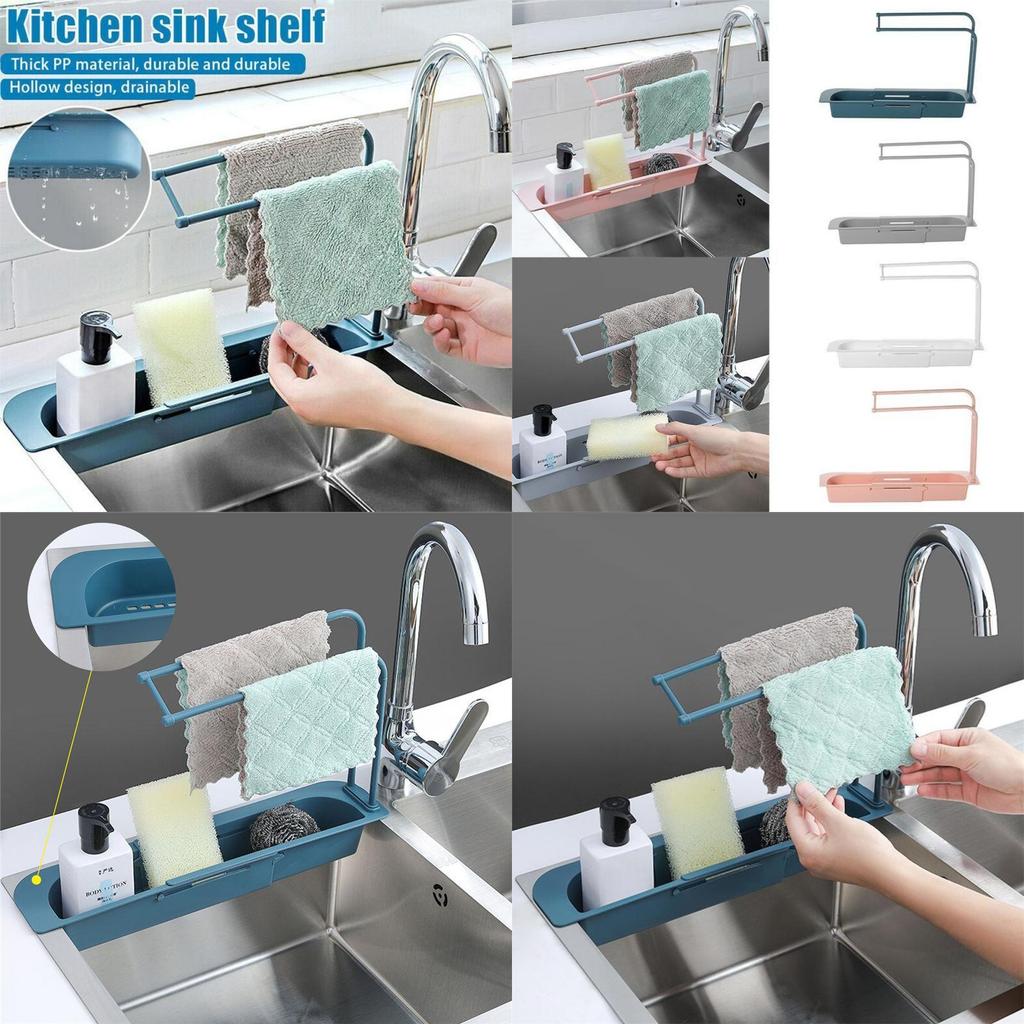 Versatile Telescopic Sink Rack Holder With Extendable Storage For Soap Sponge Towel