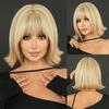 Daily Date Short Straight Synthetic Wigs for Women Blond Beige Bob Wigs with Bangs Cosplay Party Heat Resistant Fake Hair