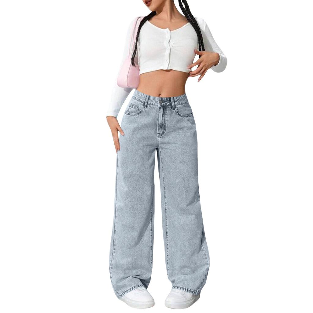 Женские высокие прямые широкие повседневные свободные джинсы
