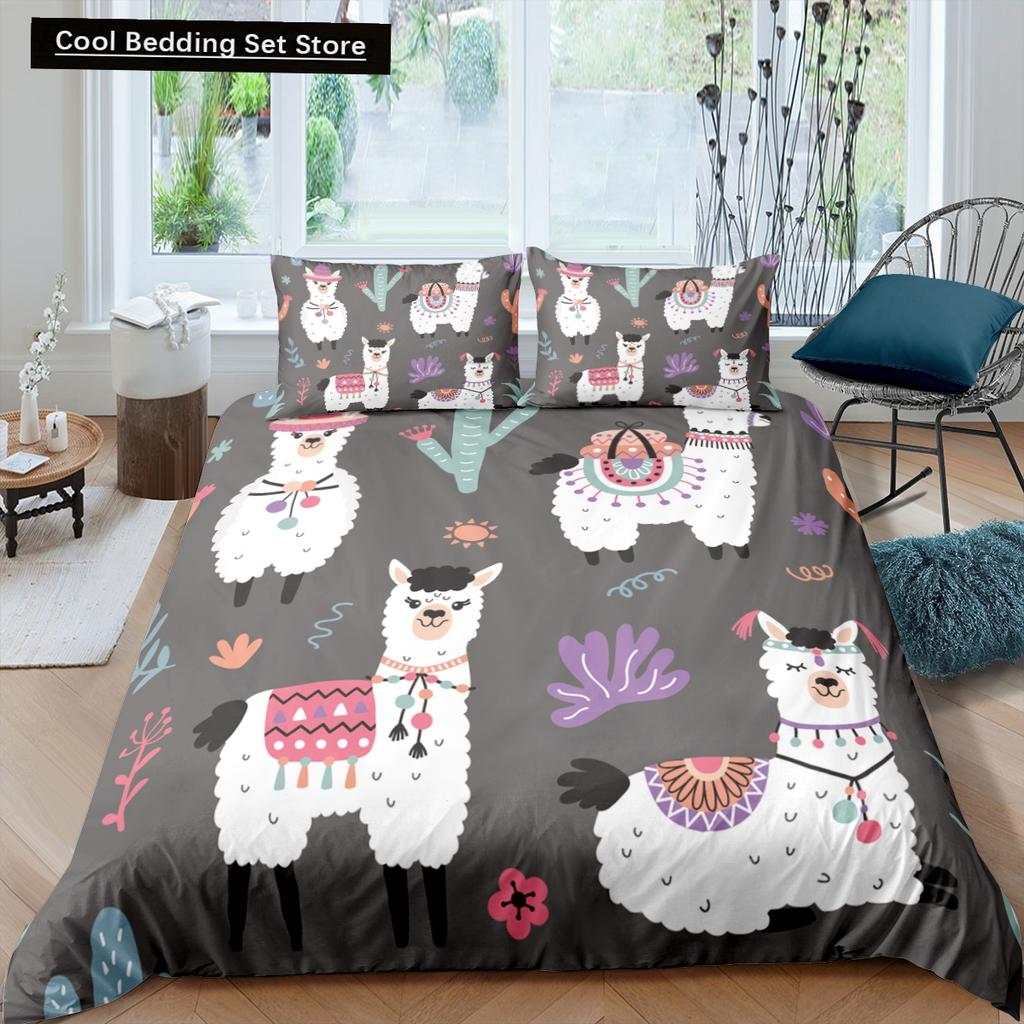 Пододеяльник из альпаки размера King Queen Kawaii Farm Animals комплект постельного белья для детей с рисунком ламы из альпаки 2/3 шт. полиэстеровый пододеяльник