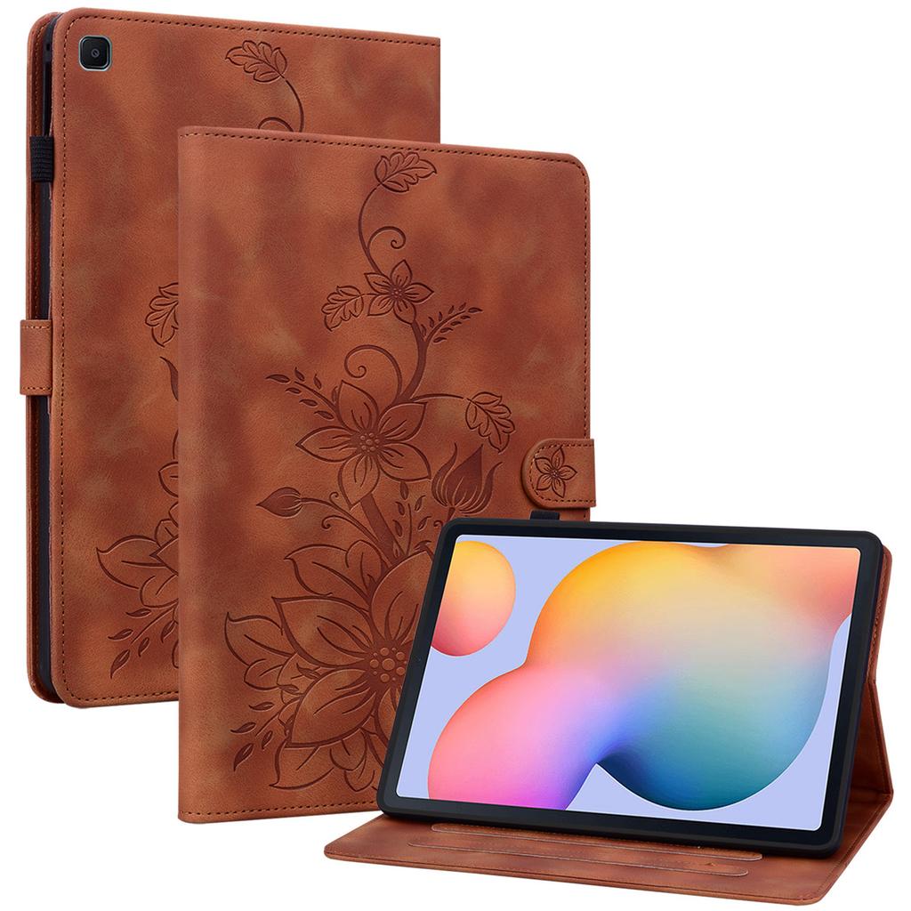Для Samsung Galaxy Tab S6 Lite (2020)/(2022)/(2024) Чехол с оттиском лилии, держатель для карт, кожаный чехол для планшета