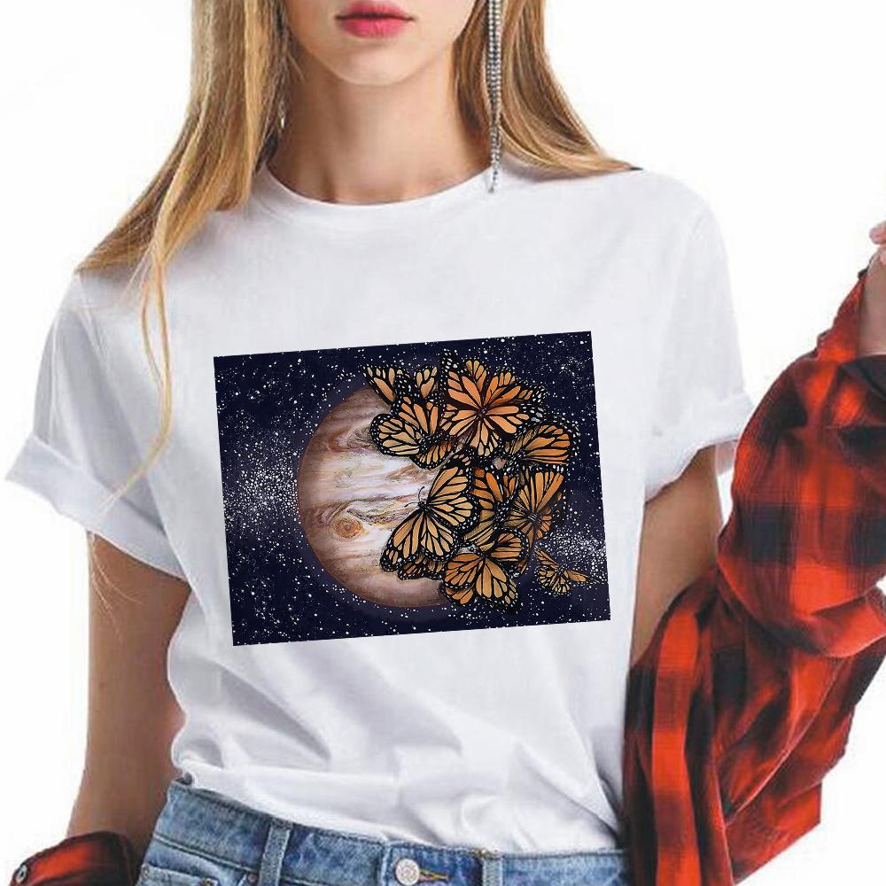 Aesthetic Watercolor Print Tshirt Fashion 90S Harajuku Tops Female Casual White Shirt Elegant Lady Popular