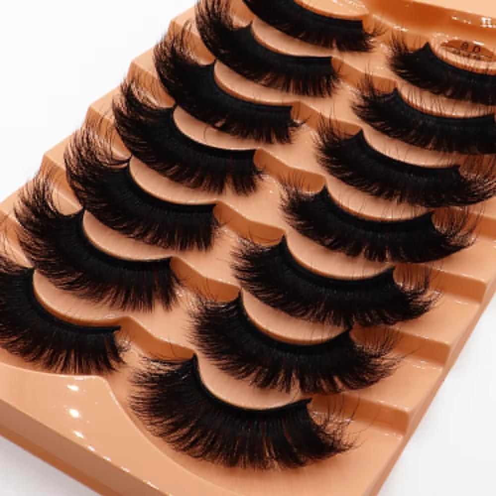 Bulk Pack 7-10 Pairs Wispy Volume Handmade Cruelty-Free False Eyelashes Natural Look Faux Mink Sets Mix Length Black Cotton