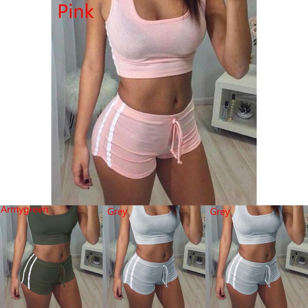 Elegant And Chic Fashion Sexy Women Sports Sets Sleeveless Round Collar Tops And Shorts