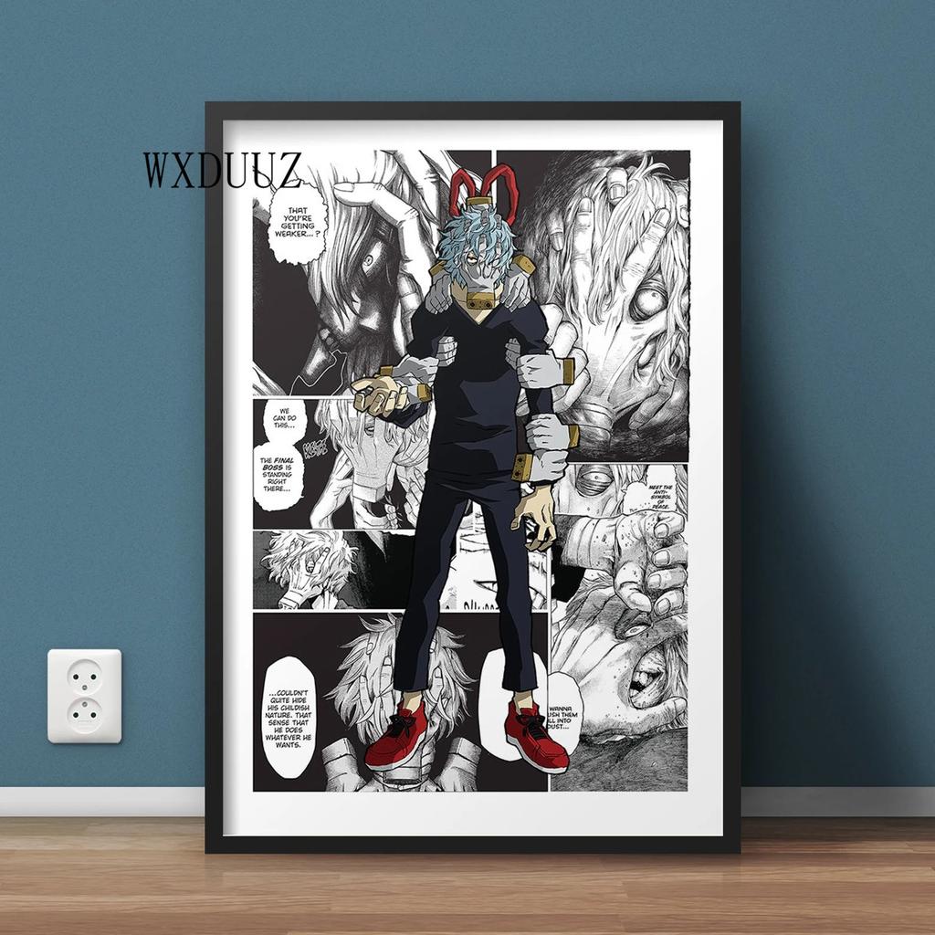 Винтажный аниме-фигурка «Мой герой Академии», черно-белый постер Izuku/Shoto, настенное искусство Kawaii, домашний декор, холст, постеры
