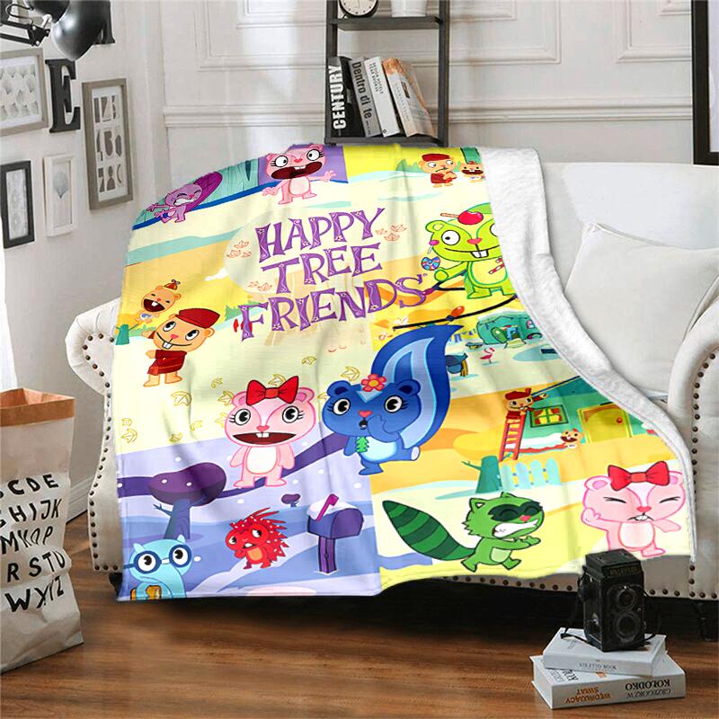 1pc Blanket Happy Tree Friends Print Design, Lightweight Blanket for Sofa, Bed- Soft &Warm, Gift for All Seasons like Christmas, Halloween