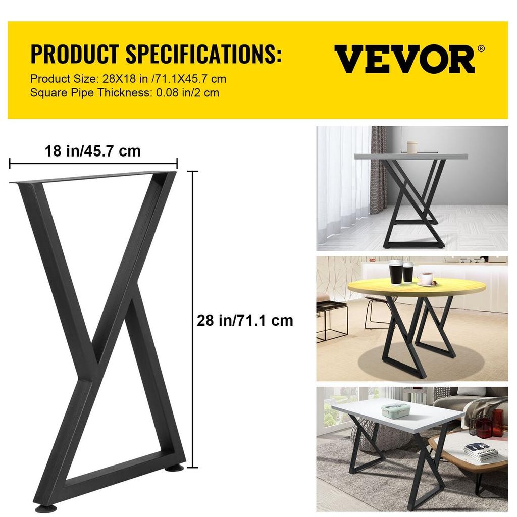 Z Shape Metal Table Legs Dining Table Legs 28"x18" Desk Legs Set of 2