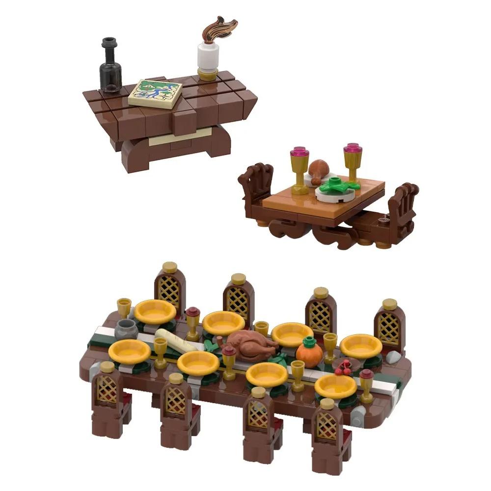 Игрушки из строительных блоков MOC Серия средневековой настольной мебели Модель Креативное украшение Игрушки для самостоятельной сборки Праздничные подарки для всех