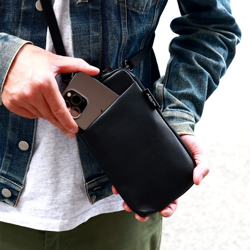 AGILITY Affa "Park Pochette L" Smartphone Shoulder Bag for Men, A6 Size, Long Wallet, Mini Bag, Smartphone Bag, Leather, Water-Repellent