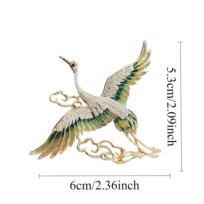 Vintage Green Enamel Wings Rhinestone Crane Clouds Brooches For Women Flying Phoenix Birds Lapel Pins Animal Badge Party Jewelry