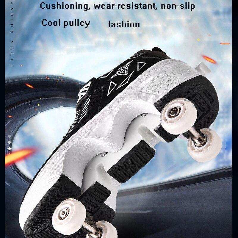 КонькиРоликовые туфли Деформация Обувь для паркура Четыре колеса Кроссовки Роликовые коньки для взрослых подростков Мужчины Женщины Унисекс