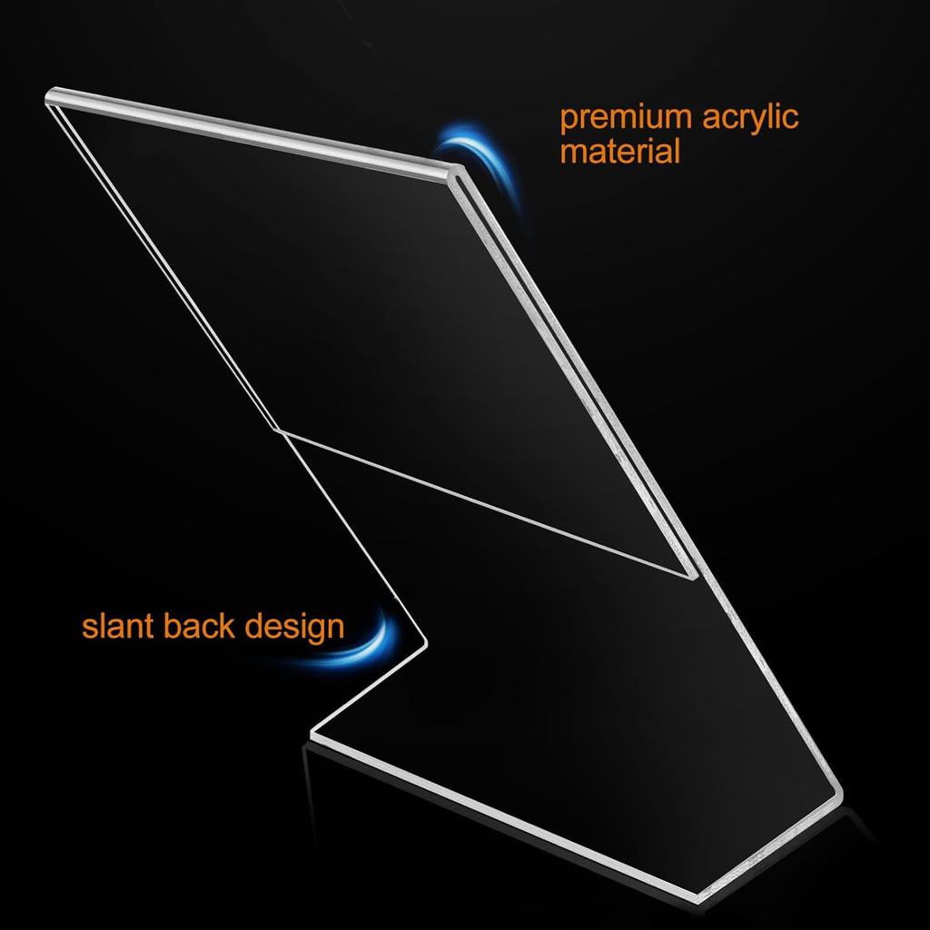 6 Pcs Acrylic Sign Holder 5 x 7 Inch, Plastic Picture Flyer Holder Vertical Slanted Back L Shape Display Stand Acrylic Picture Frame, Table Signs