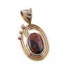 Natural Mahogany Obsidian 925 Sterling Silver Jewelry TwoTone Pendant 1.50" h8c82