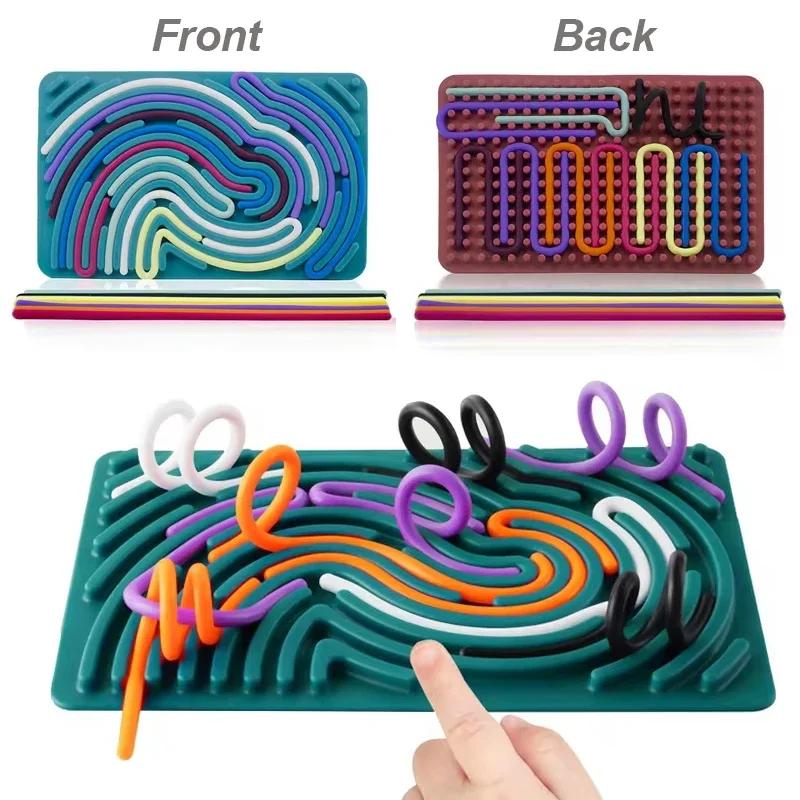 Sensory Activity Board for Kid Busy Board Motor Skills Montessori Toy Relaxing Stress Colored Silicone Rod Travel Toy Gift Boy