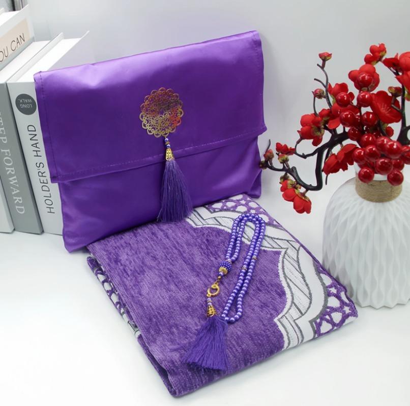 Модный полиэстеровый молитвенный коврик, переносные плетеные коврики, простой мусульманский принт с компасом в чехле, дорожный коврик