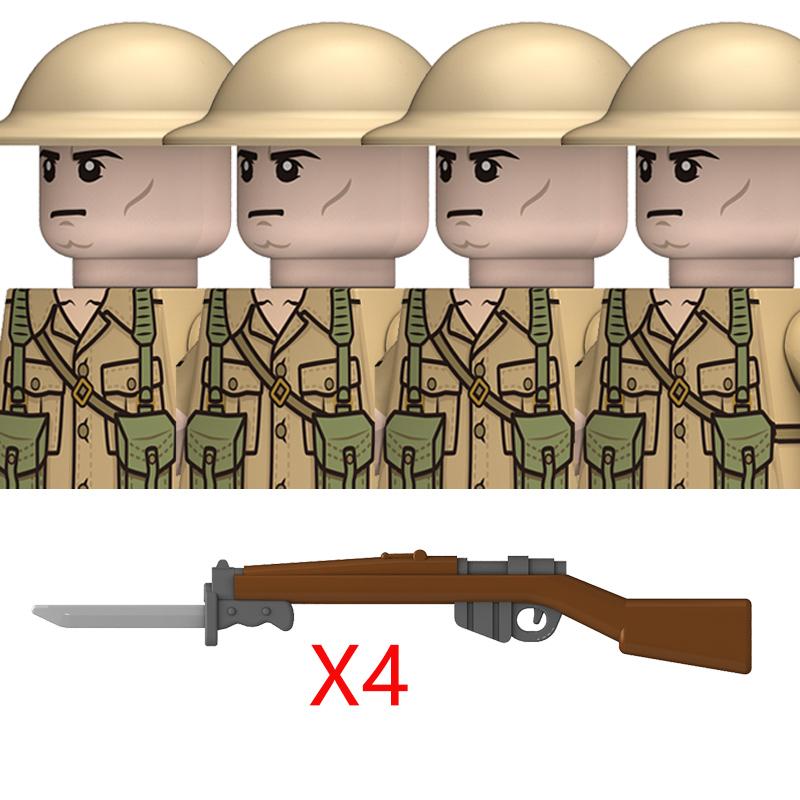 Нетоксичные Moc WW2 Британские Военные Солдаты Строительные Блоки Военно-Воздушные Силы Армия Пехота Шлемы Оружие Аксессуары для Оружия Кирпичи Игрушки Детский Подарок