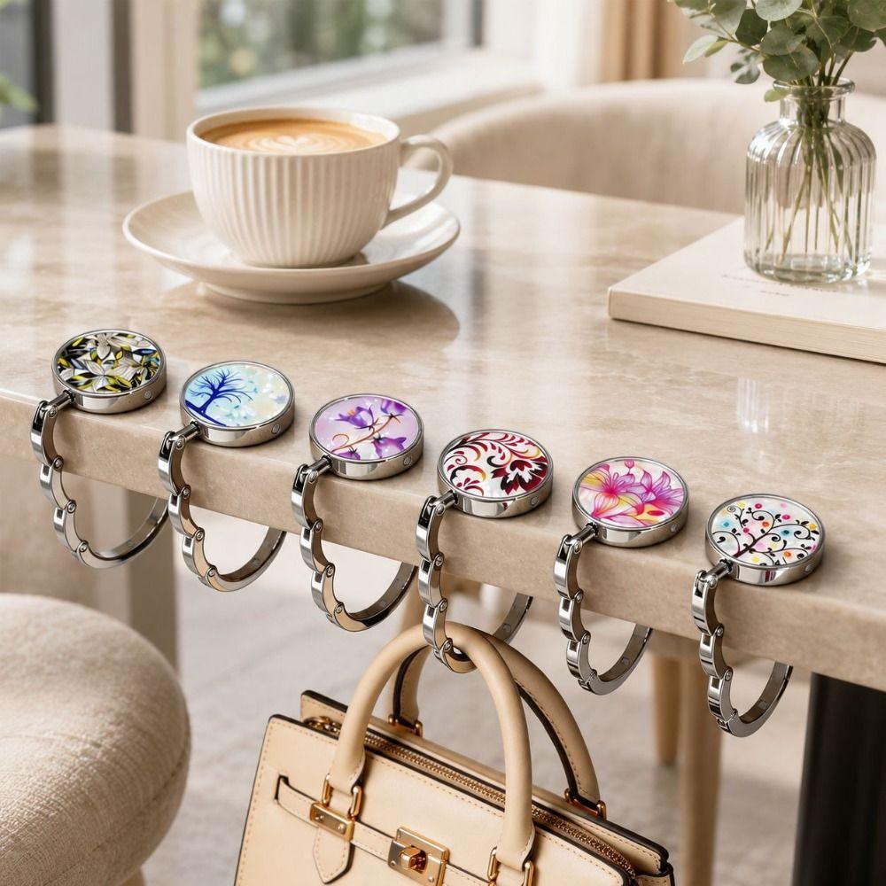 Portable Table Handbag Holder Marble Pattern Bag Hanger Foldable Design Purse Hook Travel Use
