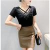 New Summer Short Sleeved V-Neck Women's T-Shirt Fashion Sexy Hollow Out Hot Diamonds Tops High Strecth Mesh Slim Tees