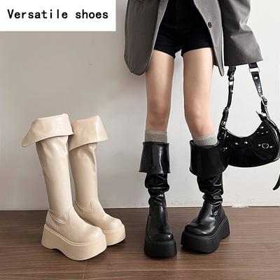 Зимние женские сапоги в стиле панк до колена, модные длинные сапоги-ботфорты в стиле рыцаря, женские повседневные сапоги на платформе и каблуках Botas Mujer