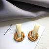 Earrings Gift Ear Geometric Stud Dangle Jewelry Women Woven Straw Rattan Wooden  Unique