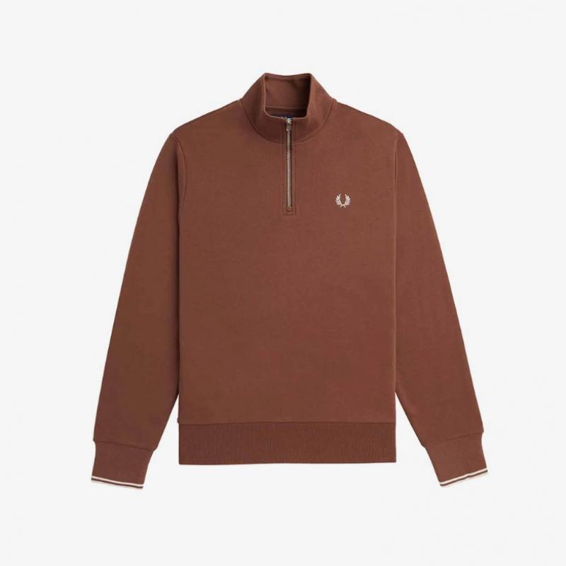 Fred Perry [базовый] Толстовка с застежкой-молнией на половину длины, цвет виски-коричневый Afpm2433574 W52