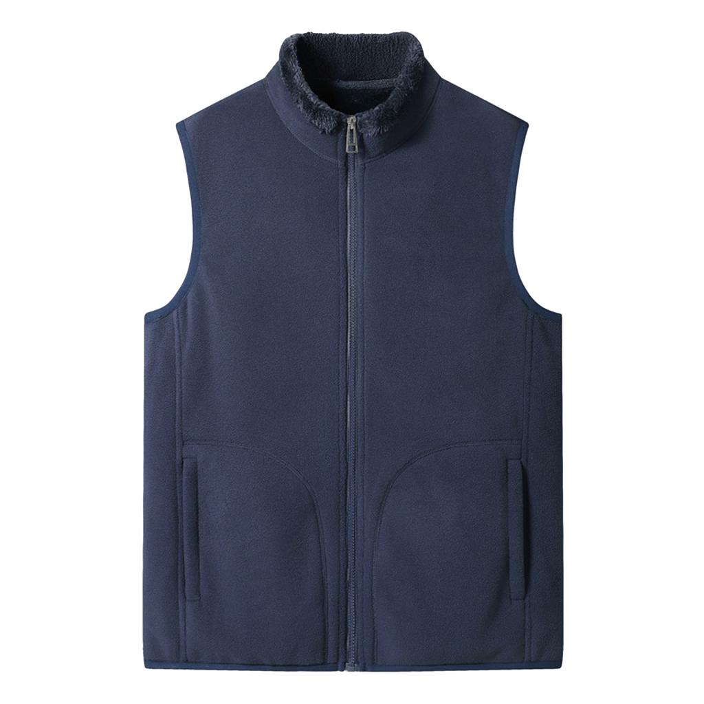 Men's Casual Fleece Solid Color Zipper Vest Men's Stand-up Collar Fleece Vest Jacket