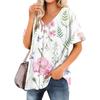 Women's T Shirt Tee Printed Women's Shirts V Neck Short Sleeve Button Up Tunic Tops Blouse