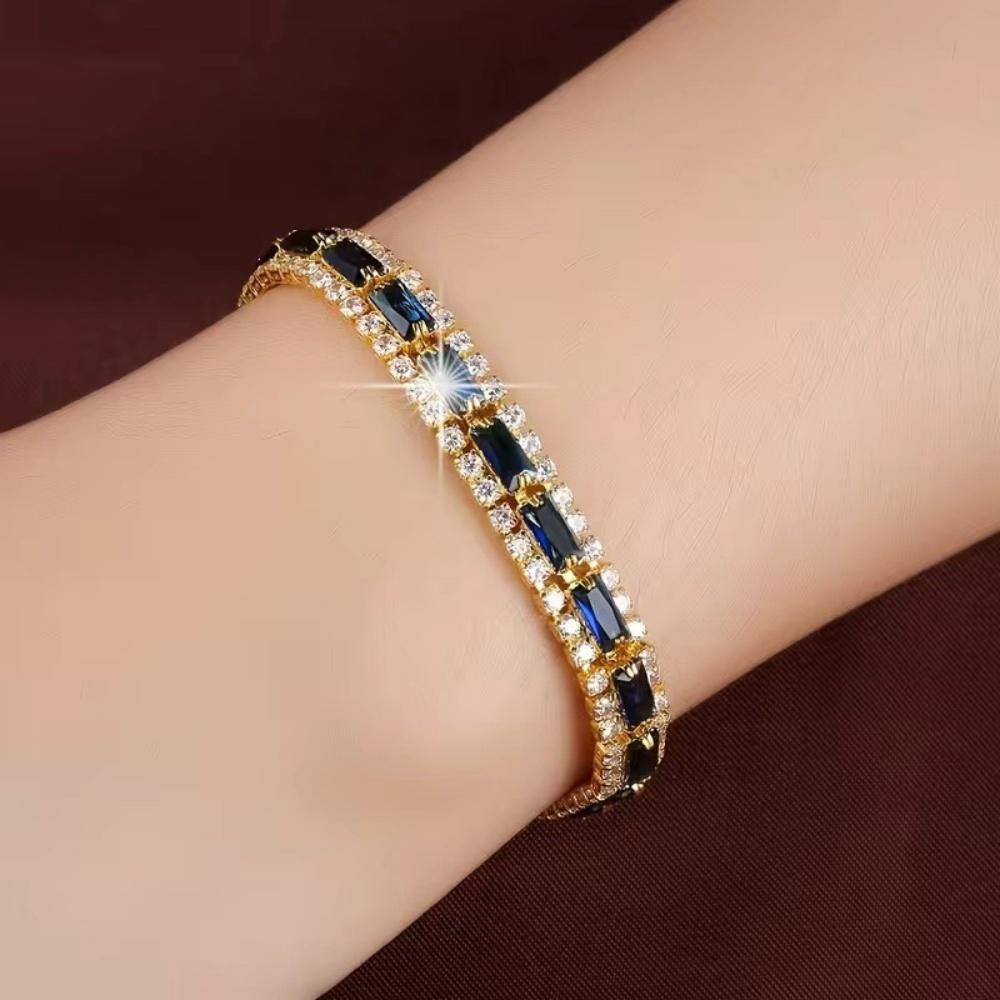 Charm Female White Green Red Blue Zircon Stone Rectangle Bracelet Gold Color Wedding Jewelry For Women